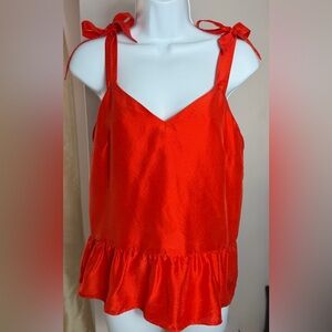 J CREW Orange Bow Tie Straps Ruffled Tank Top Blouse Lined Vibrant Size 0 Small